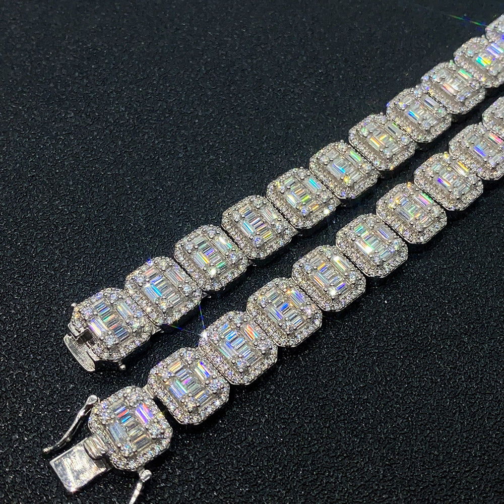 S925 Cuban Link Chain – Rectangular Moissanite Iced