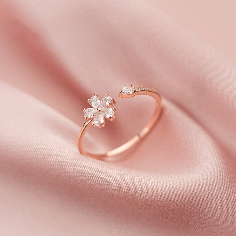 Korean Flower Silver Ring – 5-Petal Minimalist Jewelry Gift