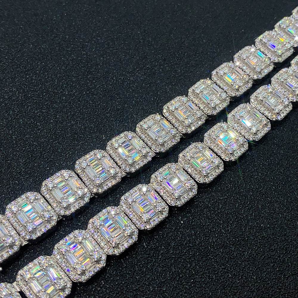 S925 Cuban Link Chain – Rectangular Moissanite Iced