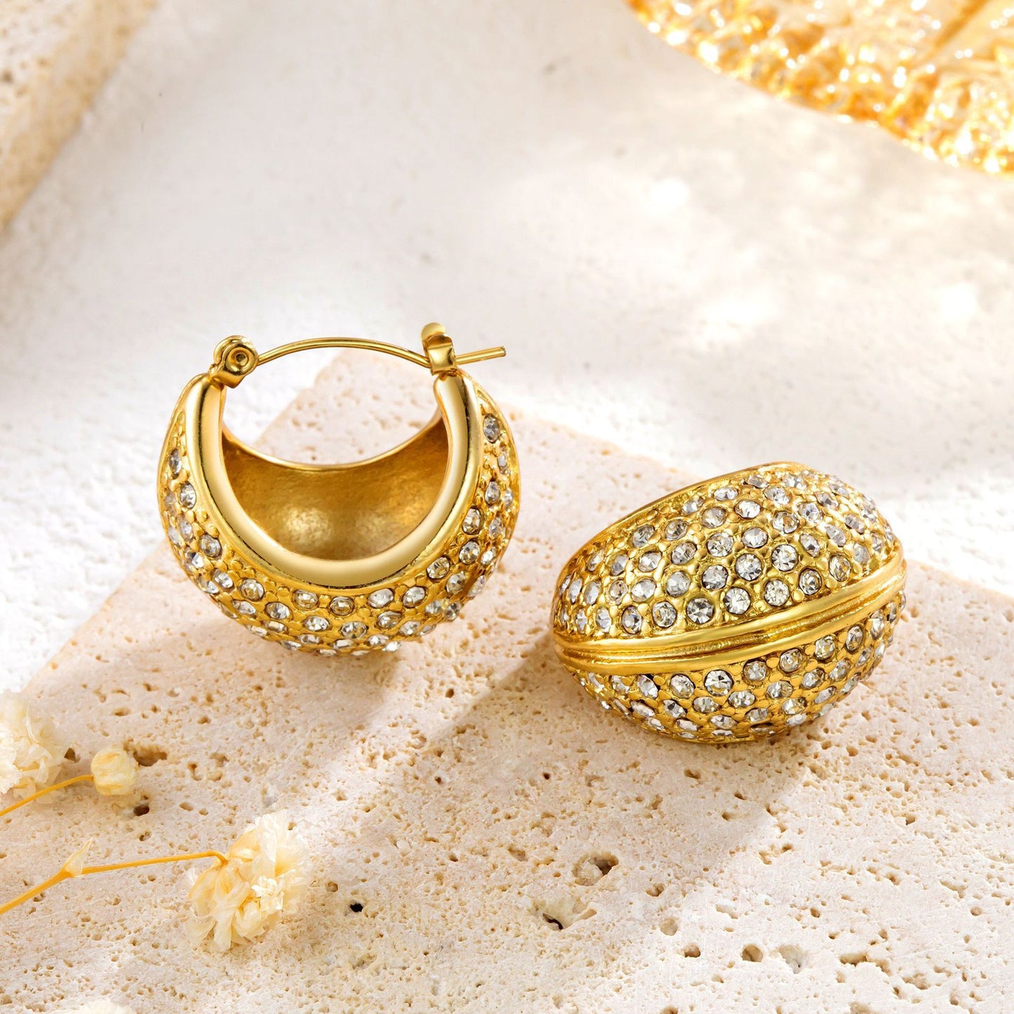 Top 1 Gold Oval Earrings – Sleek Titanium Sparkle
