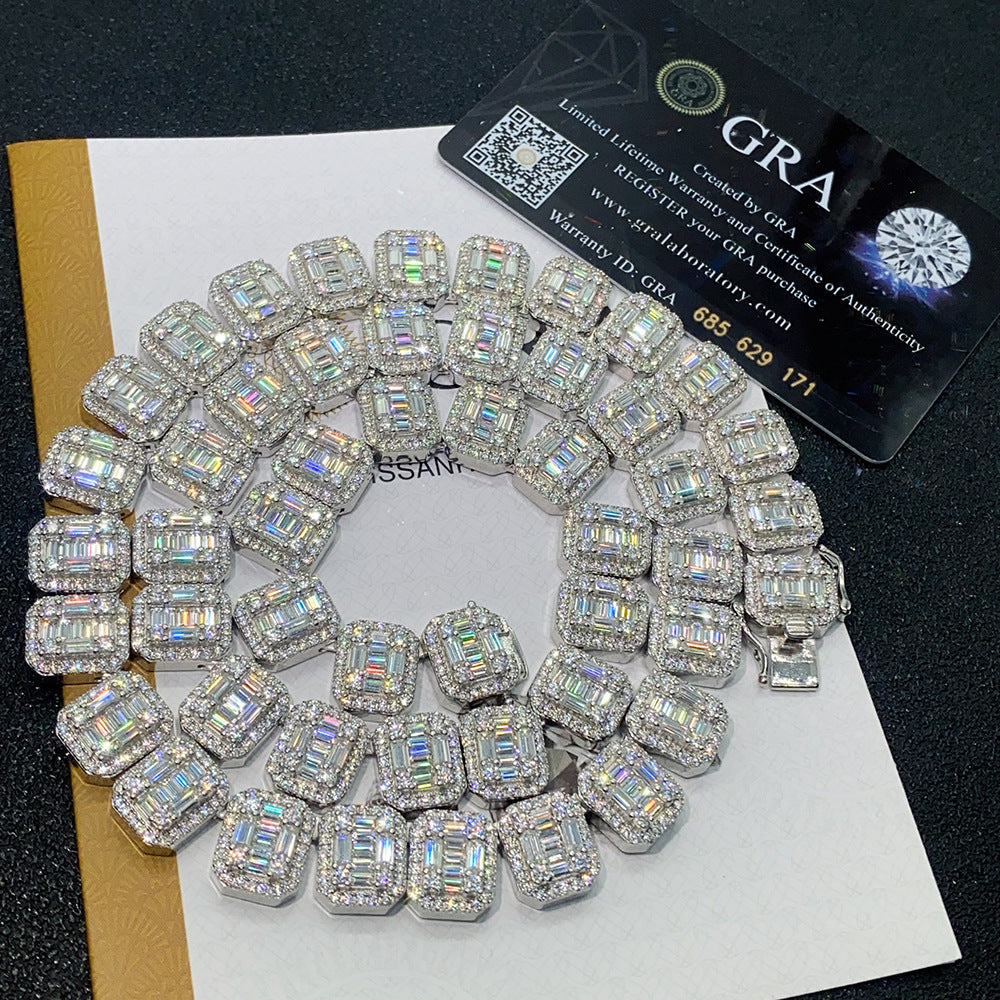 S925 Cuban Link Chain – Rectangular Moissanite Iced