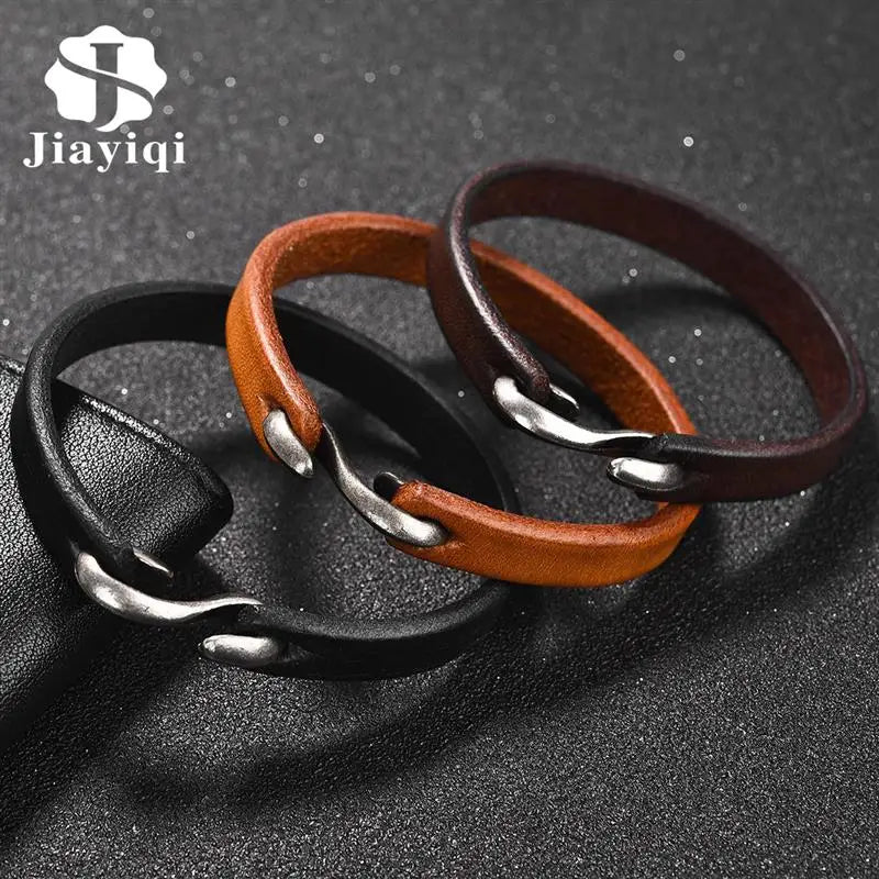 Jiayiqi Genuine Leather Retro Cuff Wristband