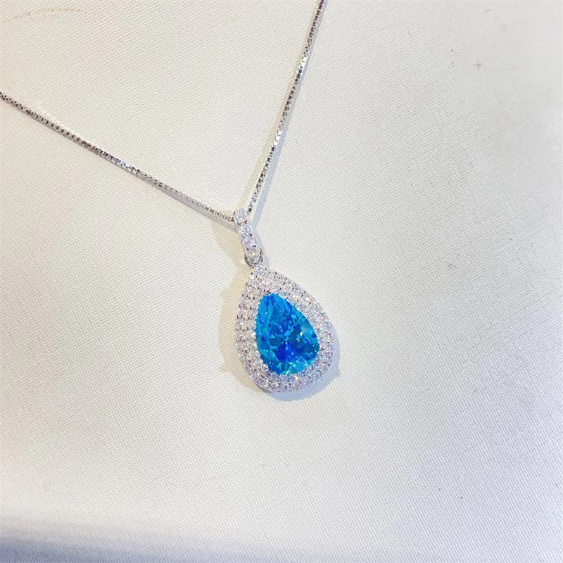 Blue Sapphire Moissanite Pendant – Ocean Drop Necklace