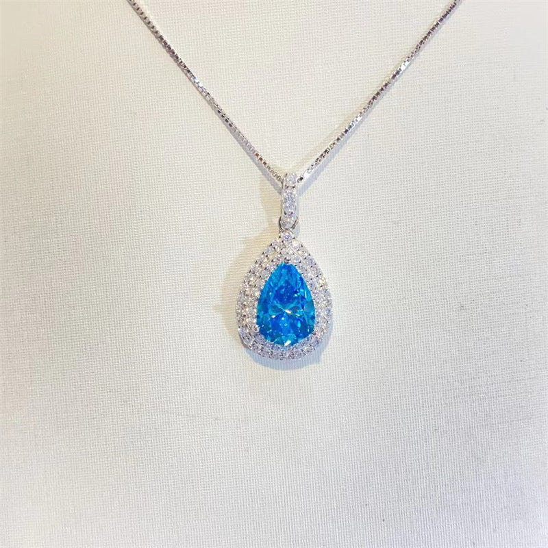 Blue Sapphire Moissanite Pendant – Ocean Drop Necklace