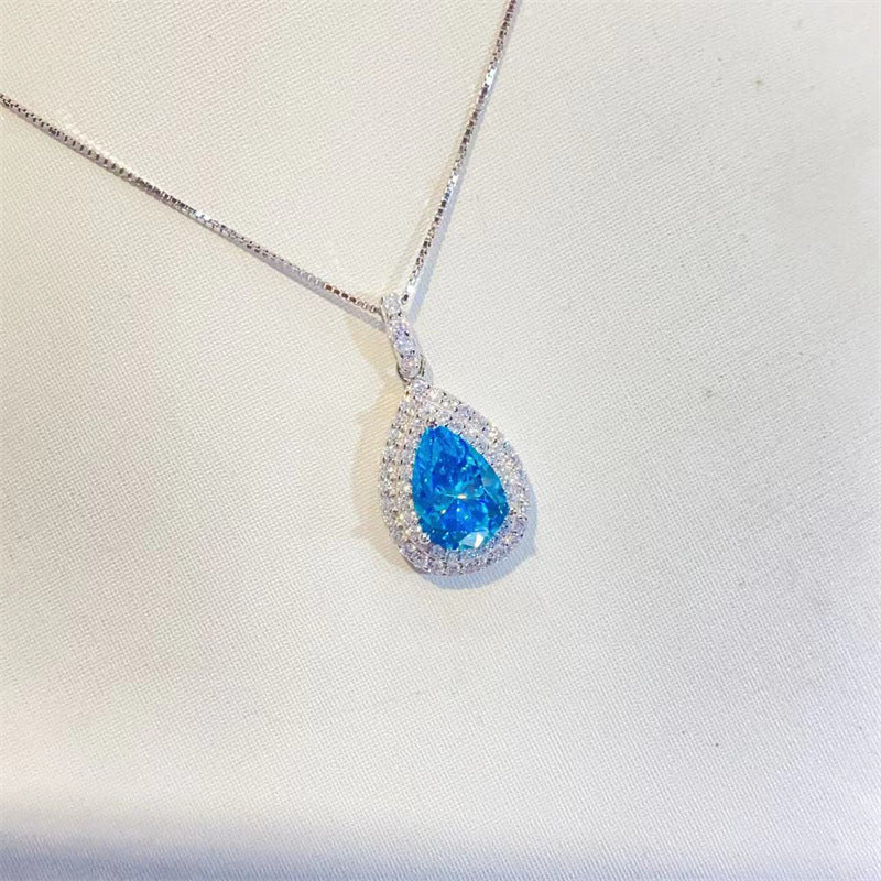 Blue Sapphire Moissanite Pendant – Ocean Drop Necklace
