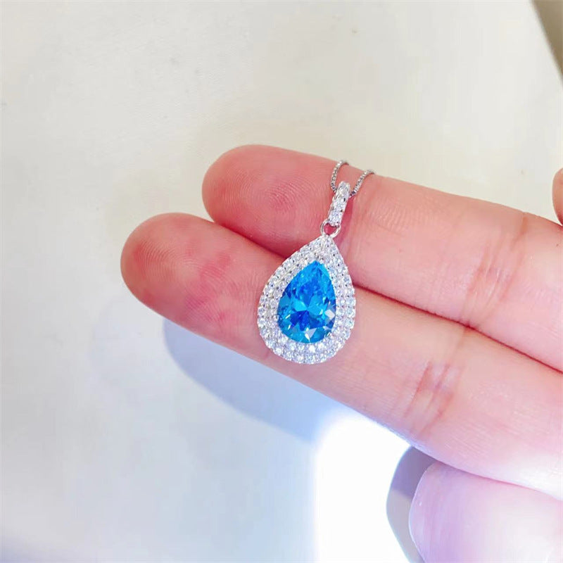 Blue Sapphire Moissanite Pendant – Ocean Drop Necklace