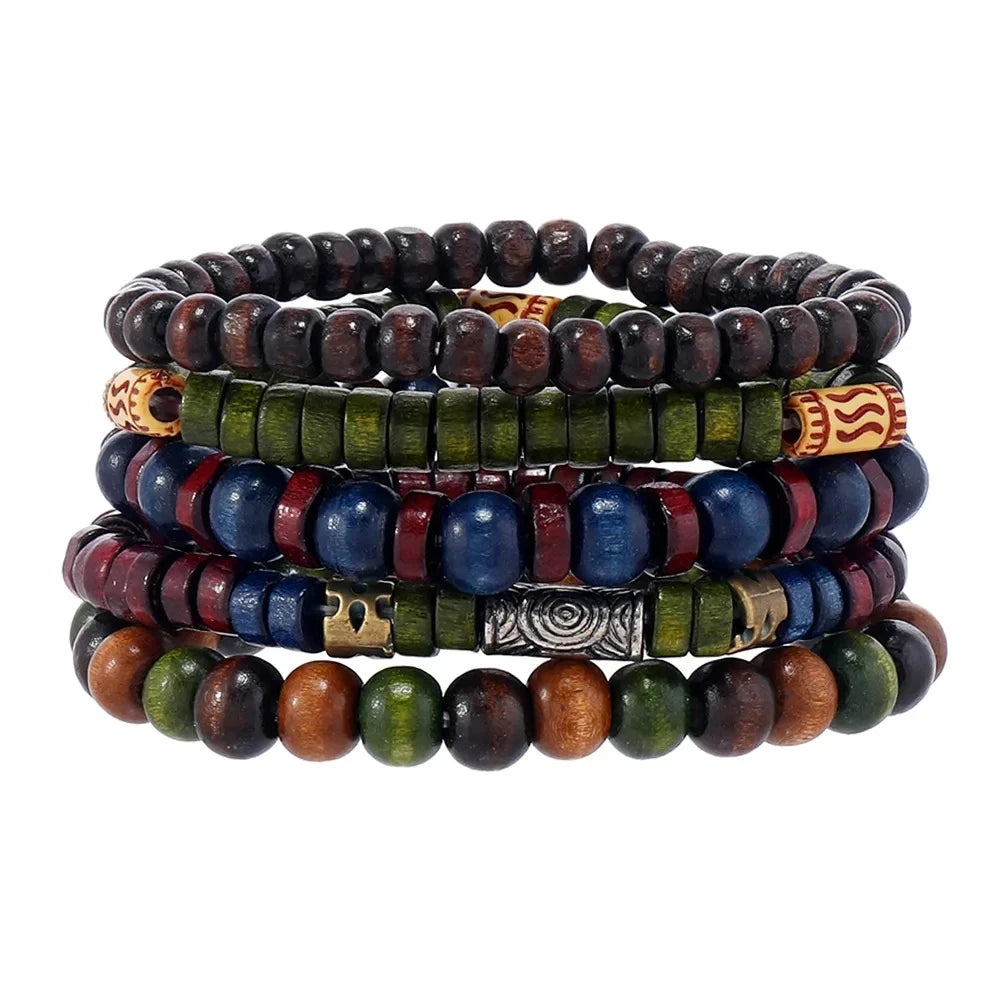 Bracelet for Men Simple Solid Color Wooden Bead Handmade Beaded Bracelet