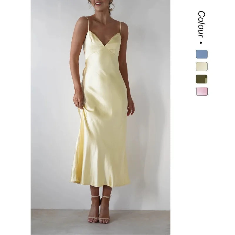 New Dresses 2025 Woman Fashion Summer Women's Clothing Sexy Halter Satin Fashion Strappy Skirts