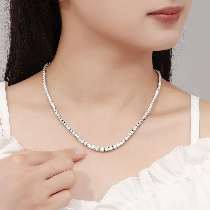 Smyoue Moissanite Tennis 100% Solid Silver Plated Necklace