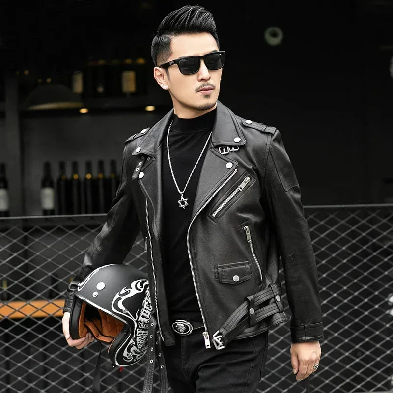 Men Outdoor Sport Leather Jacket Motorcycle Cool Coat Jacket