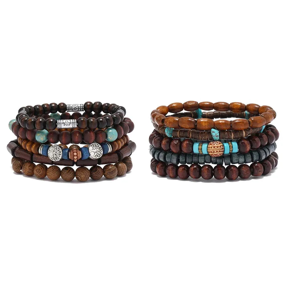 Bracelet for Men Simple Solid Color Wooden Bead Handmade Beaded Bracelet
