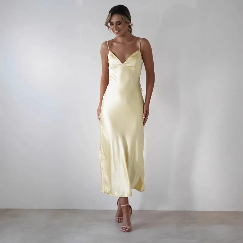 New Dresses 2025 Woman Fashion Summer Women's Clothing Sexy Halter Satin Fashion Strappy Skirts