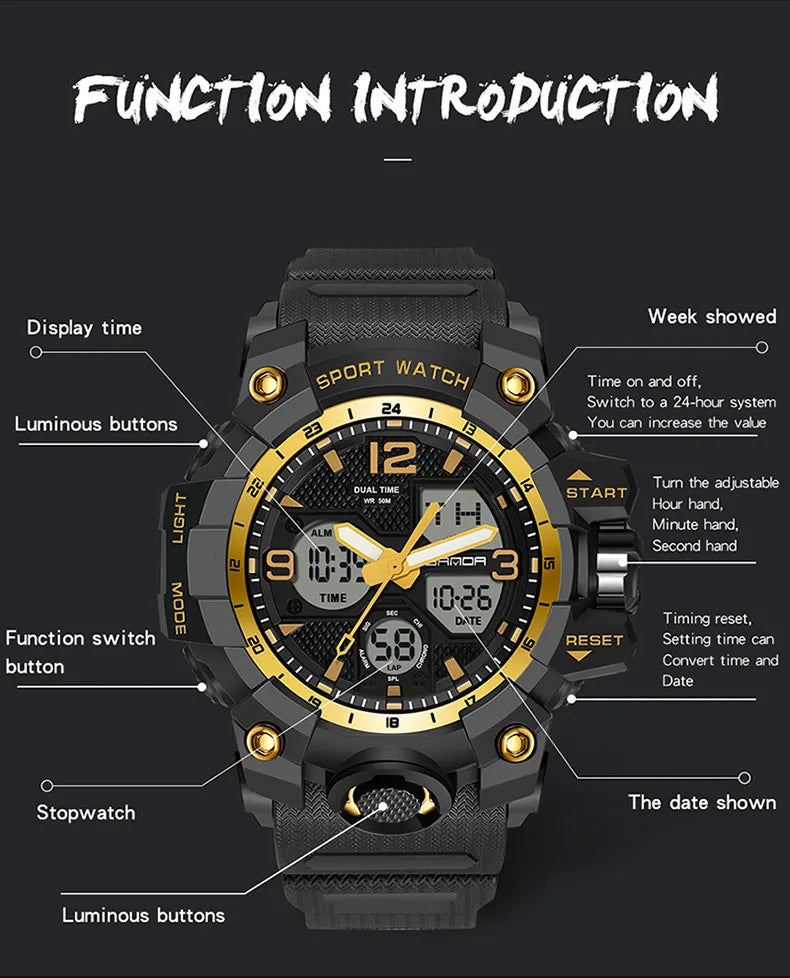 Men's Watches Top Brand Luxury 5ATM Waterproof Sport Military Quartz Watch for Men Clock Relogio Masculino 6024