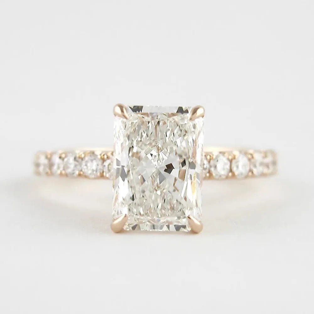 Radiant D Color 1 2 3Ct IGI Lab Grown Solid 18K Rose Gold Diamond Ring