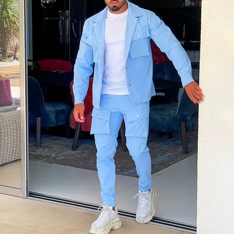 2025 Fashion Men's Casual Sets Male Trend Streetwear Long Sleeve Jacket Coat+Leggings Pants