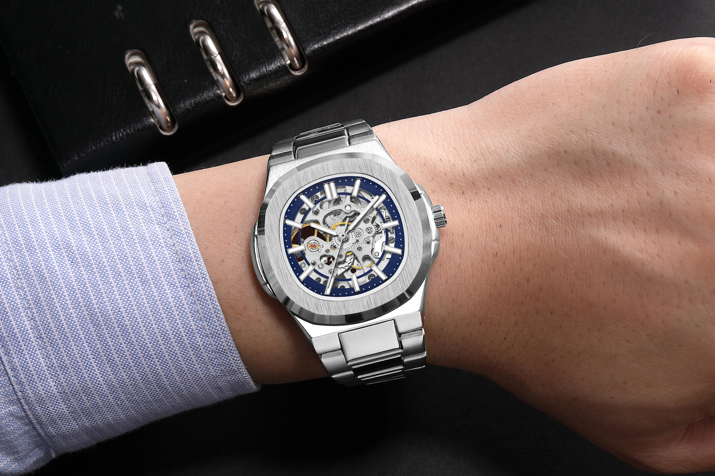 Luxury Automatic Mechanical Wristwatch For Men Skeleton Stainless Steel Sapphire glass Male Clock 2023