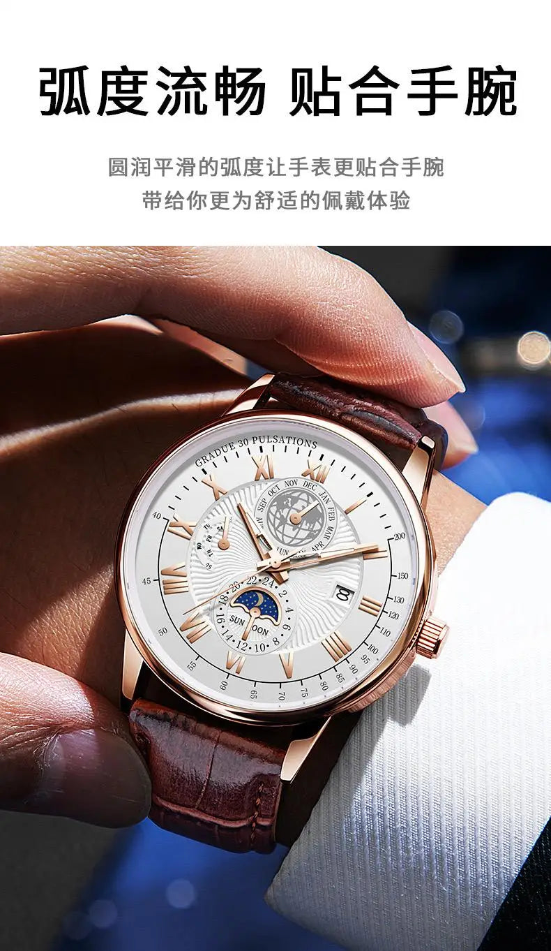 2024 Top Luxury Sport Men's Wristwatch Waterproof Luminous Leather Date Quartz Watch