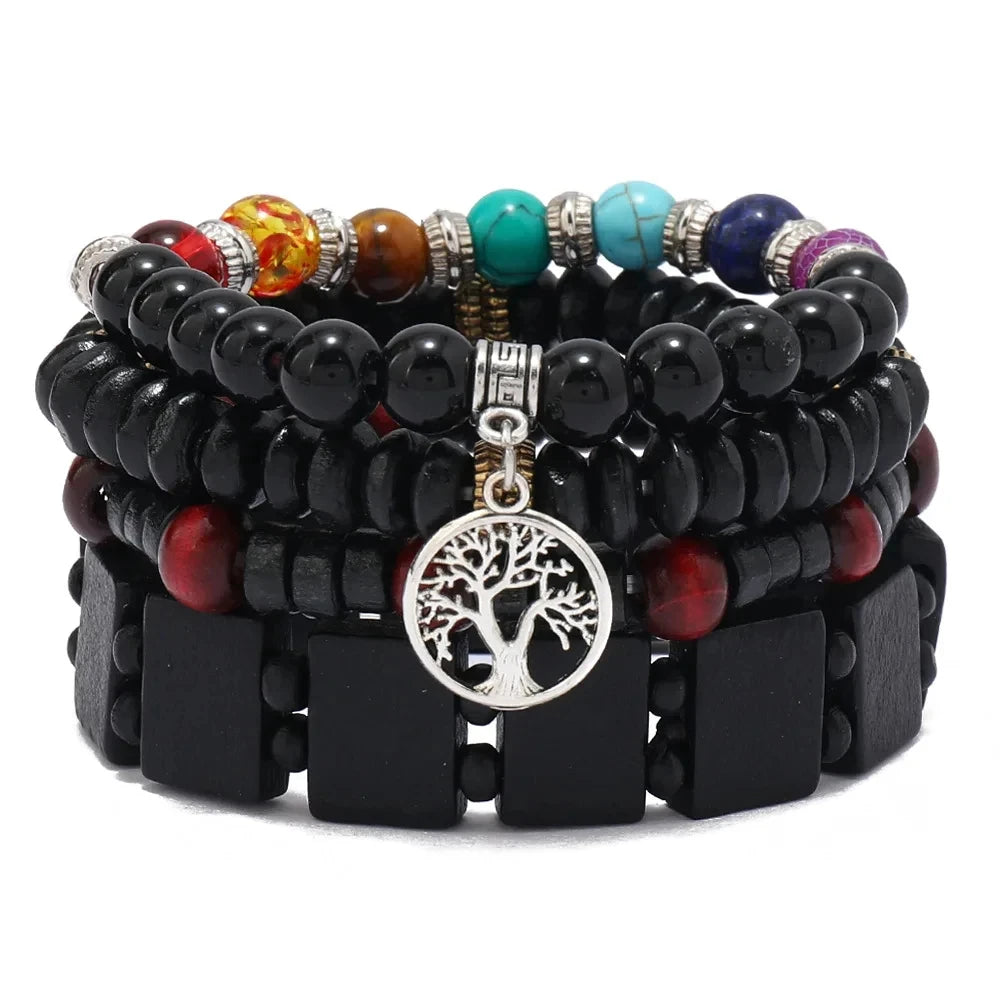 Bracelet for Men Simple Solid Color Wooden Bead Handmade Beaded Bracelet