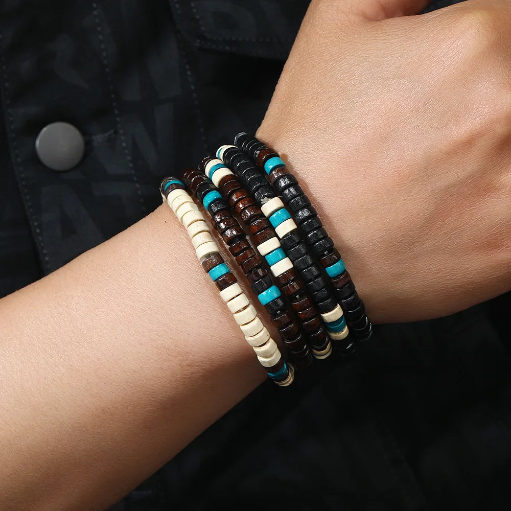 Bracelet for Men Simple Solid Color Wooden Bead Handmade Beaded Bracelet