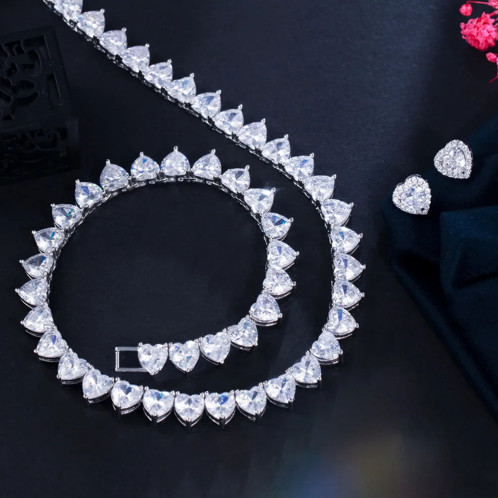 Heart Lab Diamond Set – 14K Gold Necklace & Earrings