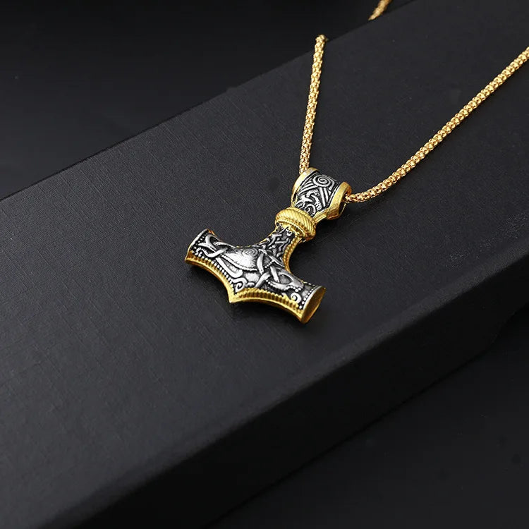 Viking Amulet Hammer Punk Necklace for Men