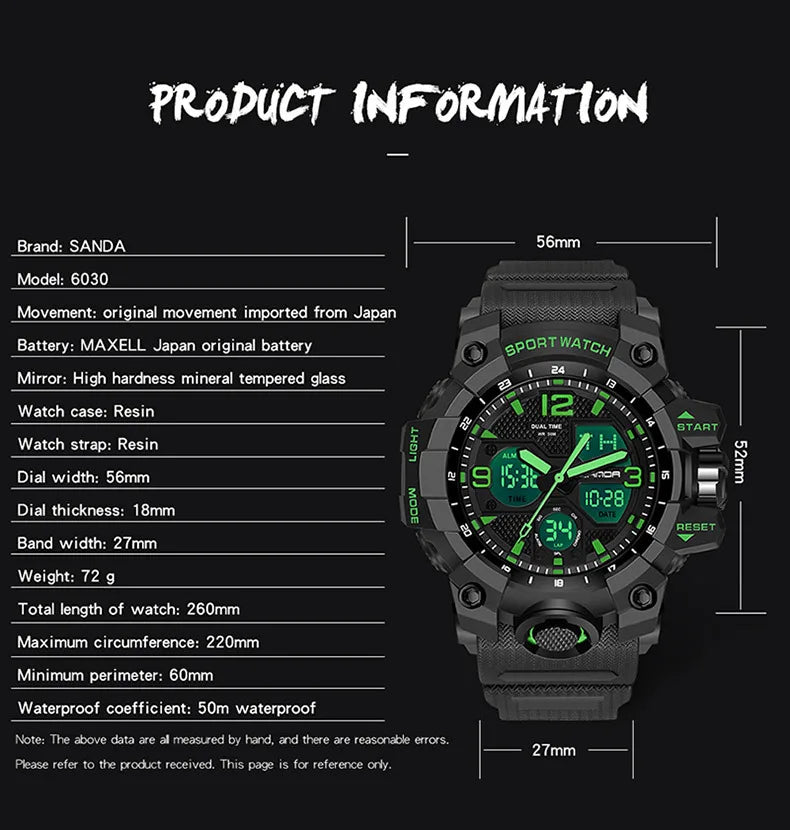 Men's Watches Top Brand Luxury 5ATM Waterproof Sport Military Quartz Watch for Men Clock Relogio Masculino 6024