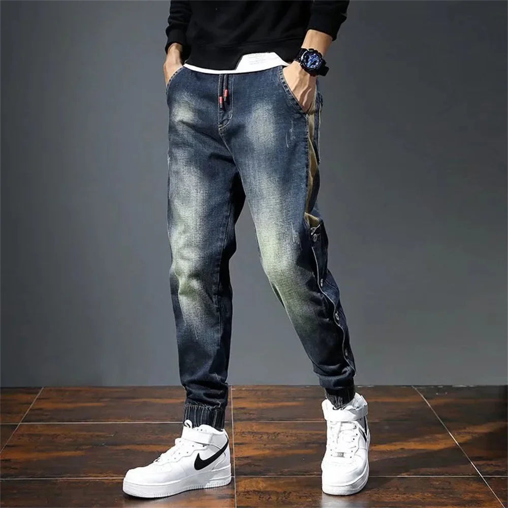 Men Harem Pants Fashion Pockets Designer Loose Baggy Moto Jeans