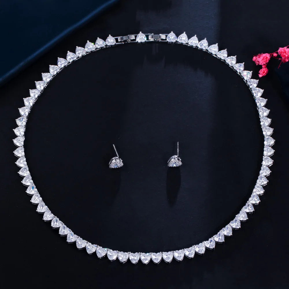 Heart Lab Diamond Set – 14K Gold Necklace & Earrings