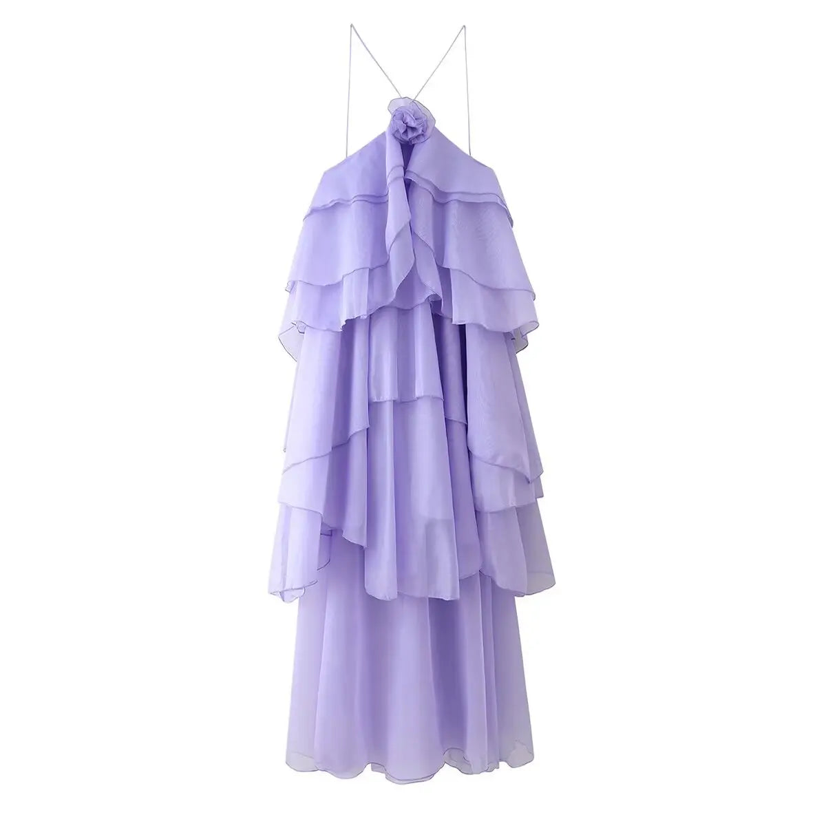 New Women's Clothing European and American Style Fashion Simple Casual Three-Dimensional Flower Layered Decorative Dress