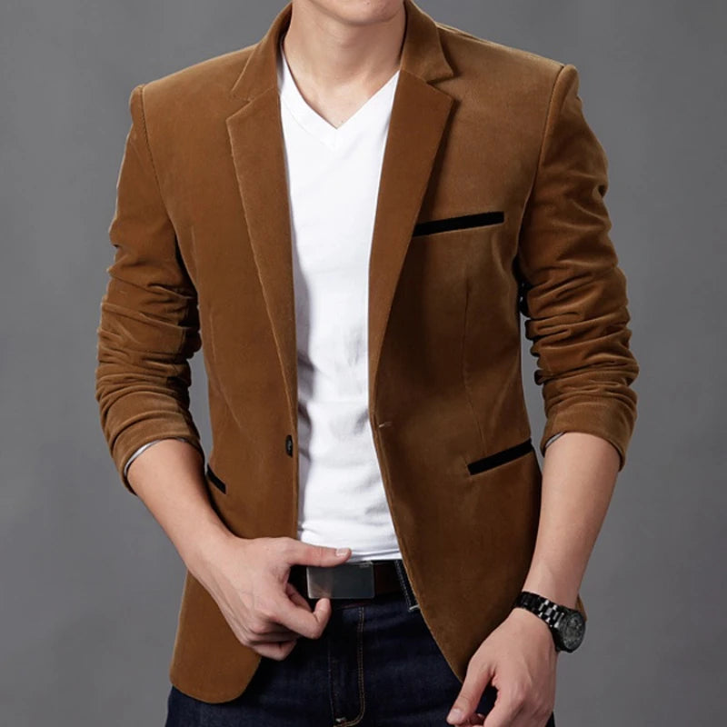 Mens Corduroy Blazers Autumn Spring Fashion Male Casual Suit Jacket