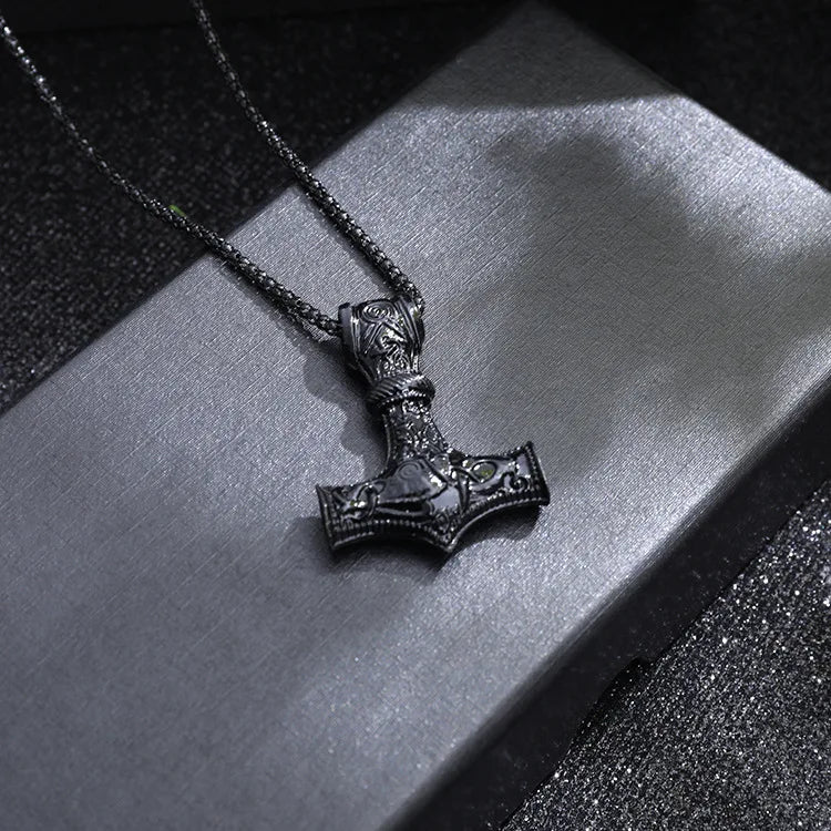 Viking Amulet Hammer Punk Necklace for Men