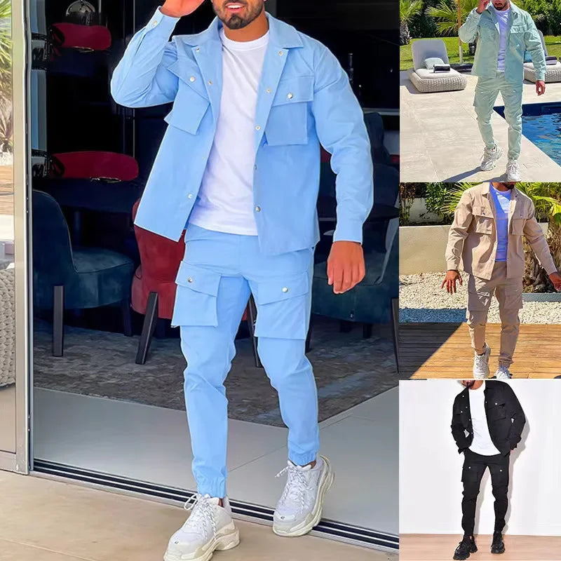 2025 Fashion Men's Casual Sets Male Trend Streetwear Long Sleeve Jacket Coat+Leggings Pants
