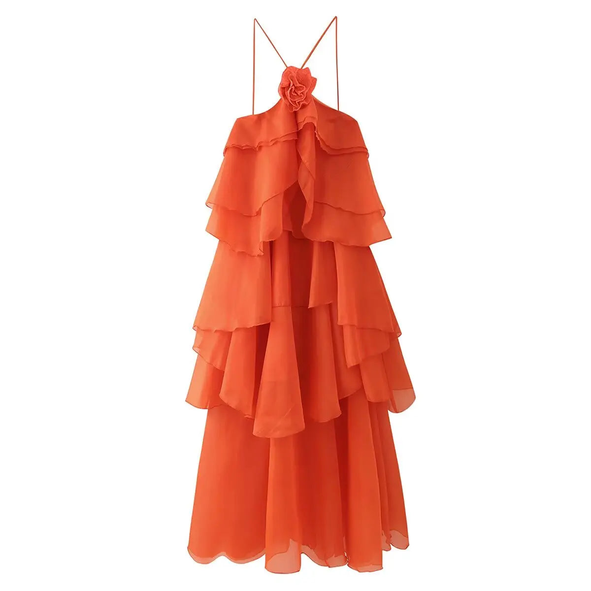 New Women's Clothing European and American Style Fashion Simple Casual Three-Dimensional Flower Layered Decorative Dress