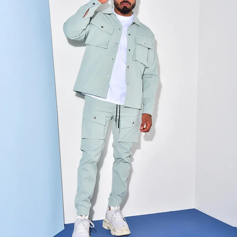 2025 Fashion Men's Casual Sets Male Trend Streetwear Long Sleeve Jacket Coat+Leggings Pants