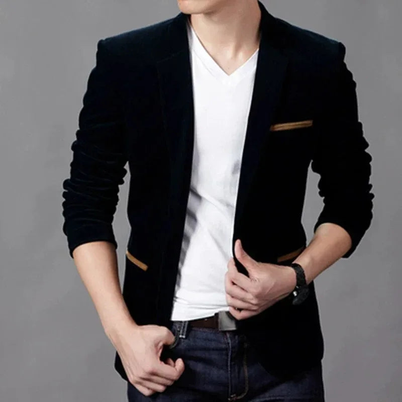 Mens Corduroy Blazers Autumn Spring Fashion Male Casual Suit Jacket