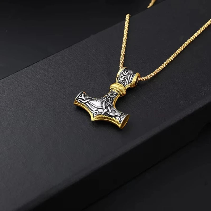 Viking Amulet Hammer Punk Necklace for Men