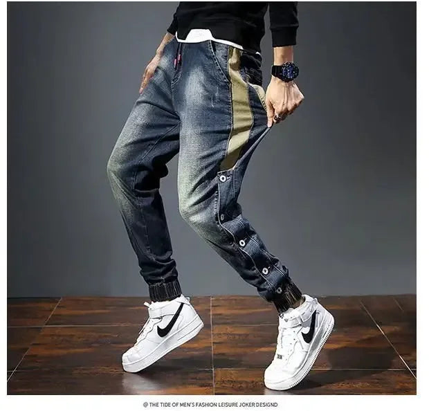 Men Harem Pants Fashion Pockets Designer Loose Baggy Moto Jeans