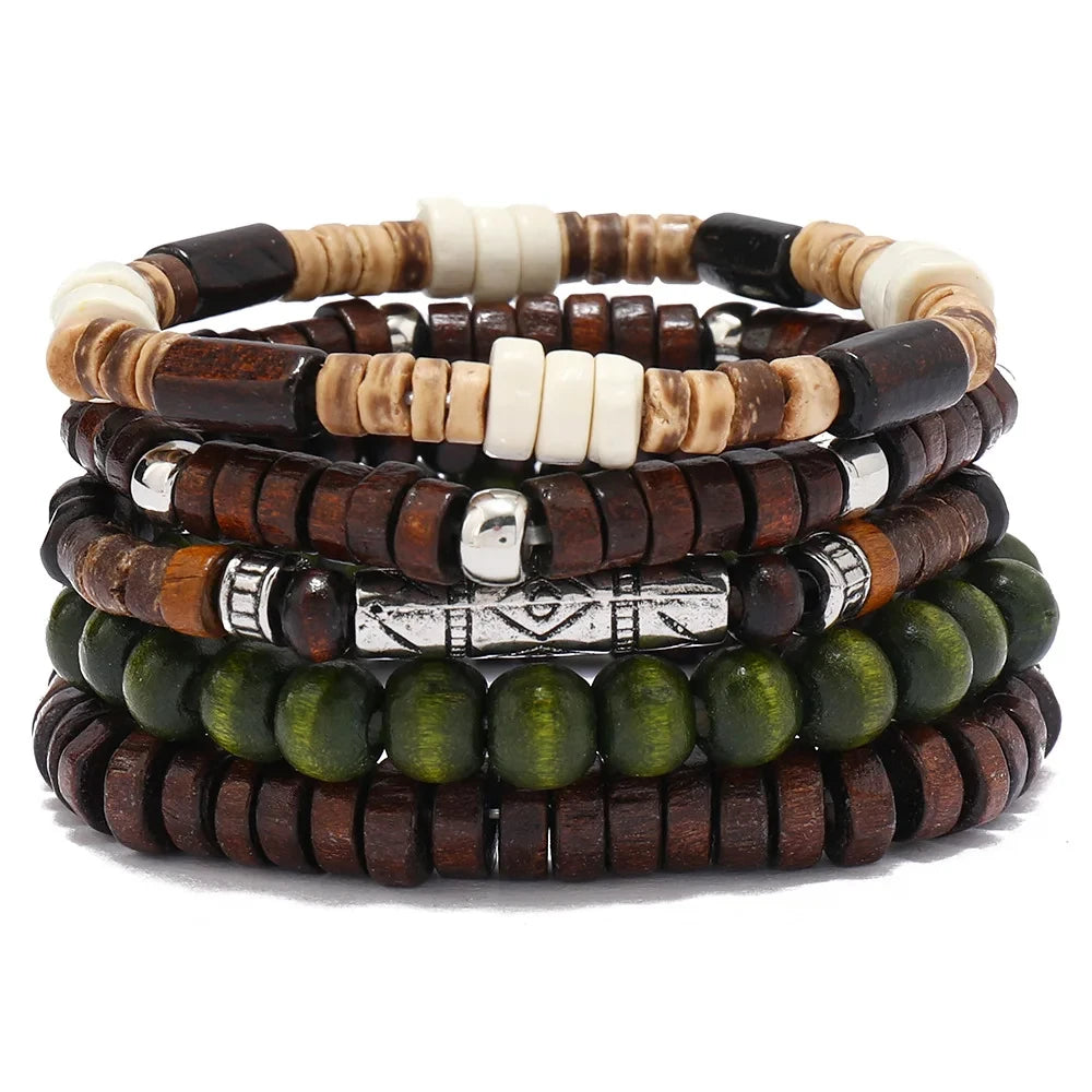 Bracelet for Men Simple Solid Color Wooden Bead Handmade Beaded Bracelet