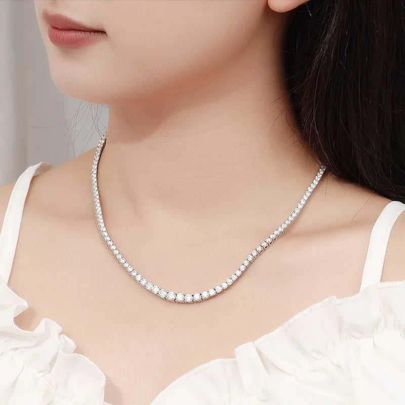 Smyoue Moissanite Tennis 100% Solid Silver Plated Necklace