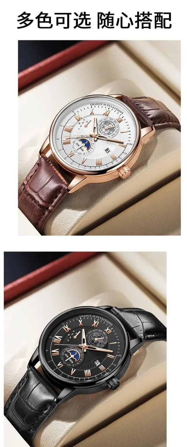2024 Top Luxury Sport Men's Wristwatch Waterproof Luminous Leather Date Quartz Watch