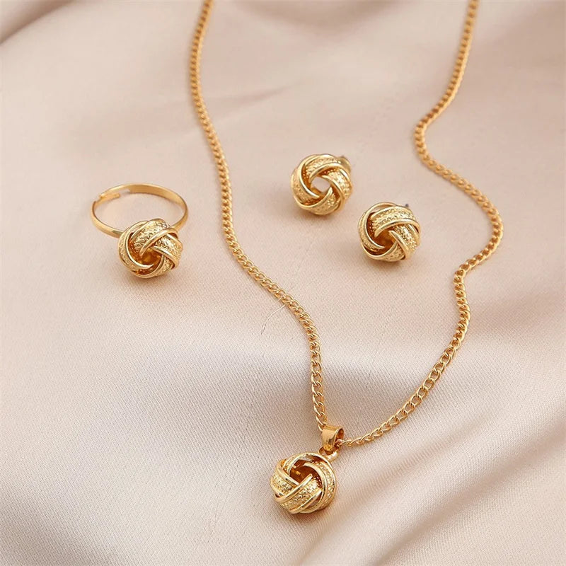 3 Pcs Round Pearl Jewelry Set Of Earring Pendant Necklace For Women