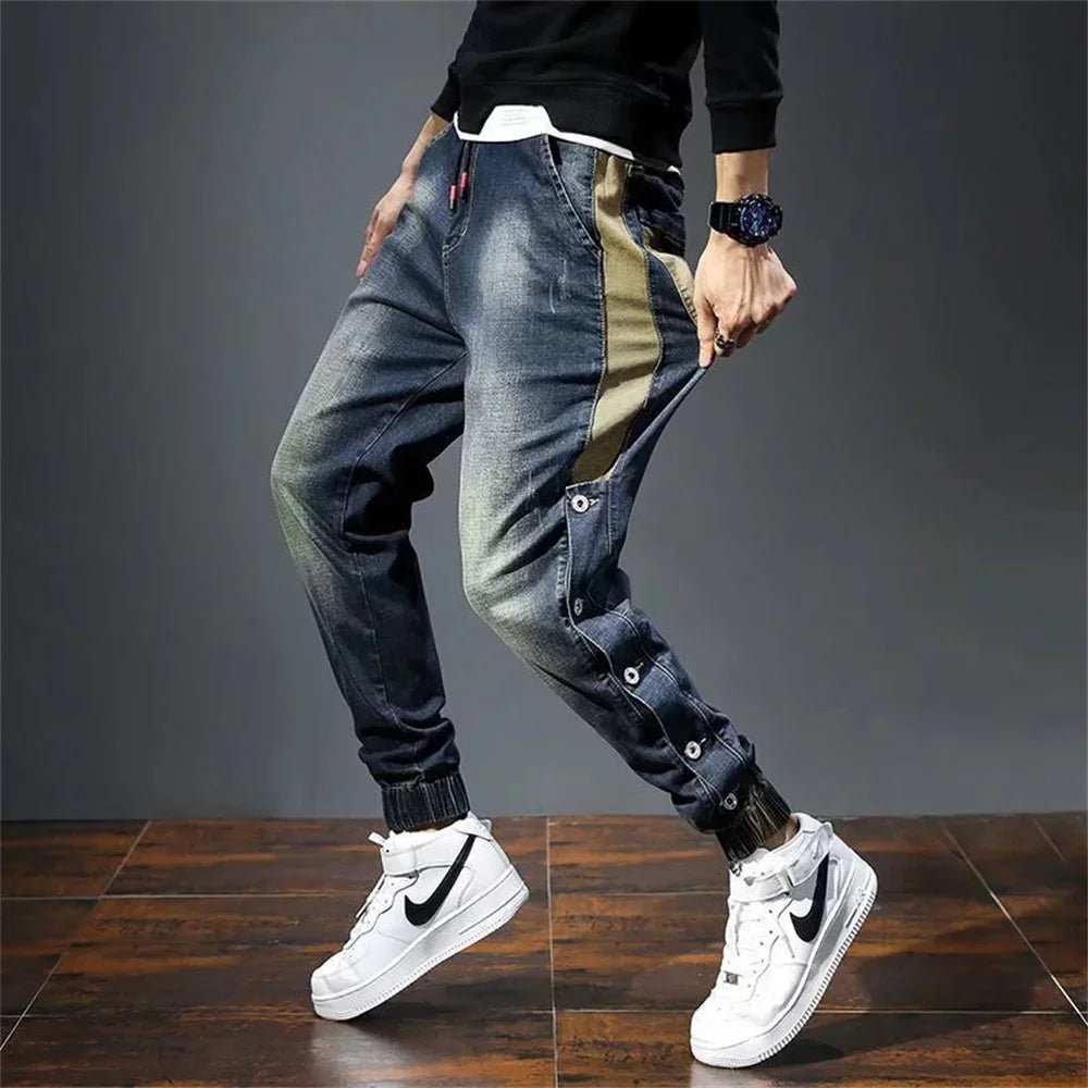 Men Harem Pants Fashion Pockets Designer Loose Baggy Moto Jeans