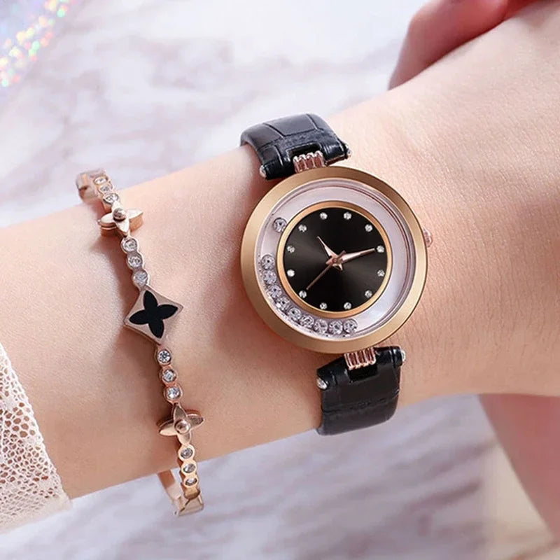 Luxury Temperament Ladies Watch Leather Belt Diamond Analog Quartz Watch Reloj Mujer Montre Femme