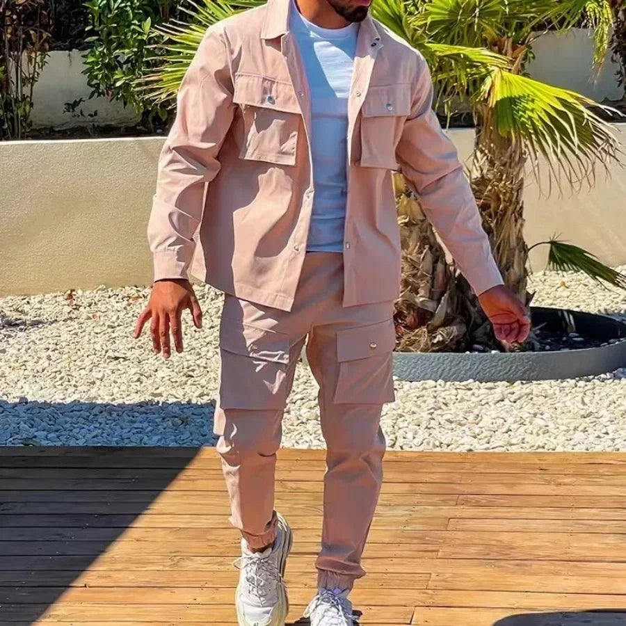 2025 Fashion Men's Casual Sets Male Trend Streetwear Long Sleeve Jacket Coat+Leggings Pants