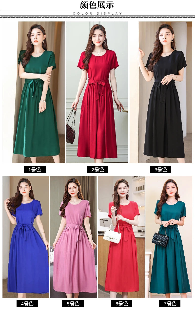 New Fashion Summer Dresses For Women 2025 Elegant Casual Short Sleeve Midi Dress