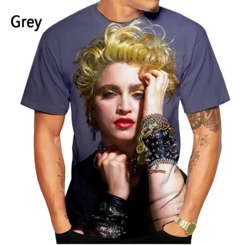 Fashion Men Clothing New Pop Singer Madonna 3D Print T-shirt Casual Round Neck Short Sleeve Unisex Tops Tees