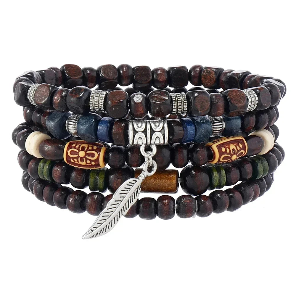Bracelet for Men Simple Solid Color Wooden Bead Handmade Beaded Bracelet
