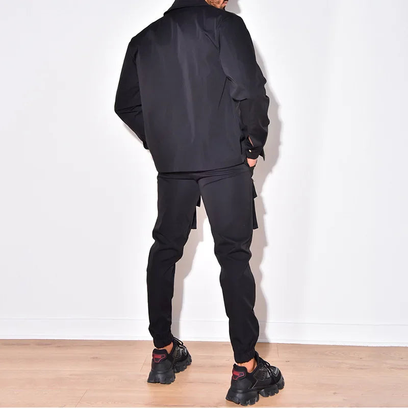 2025 Fashion Men's Casual Sets Male Trend Streetwear Long Sleeve Jacket Coat+Leggings Pants