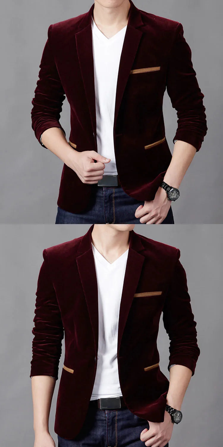 Mens Corduroy Blazers Autumn Spring Fashion Male Casual Suit Jacket