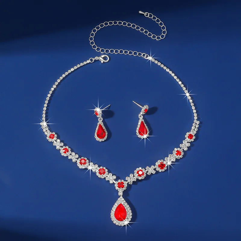 Elegant 2-piece waterdrop rhinestone jewelry set featuring a necklace and earrings, perfect for special occasions.